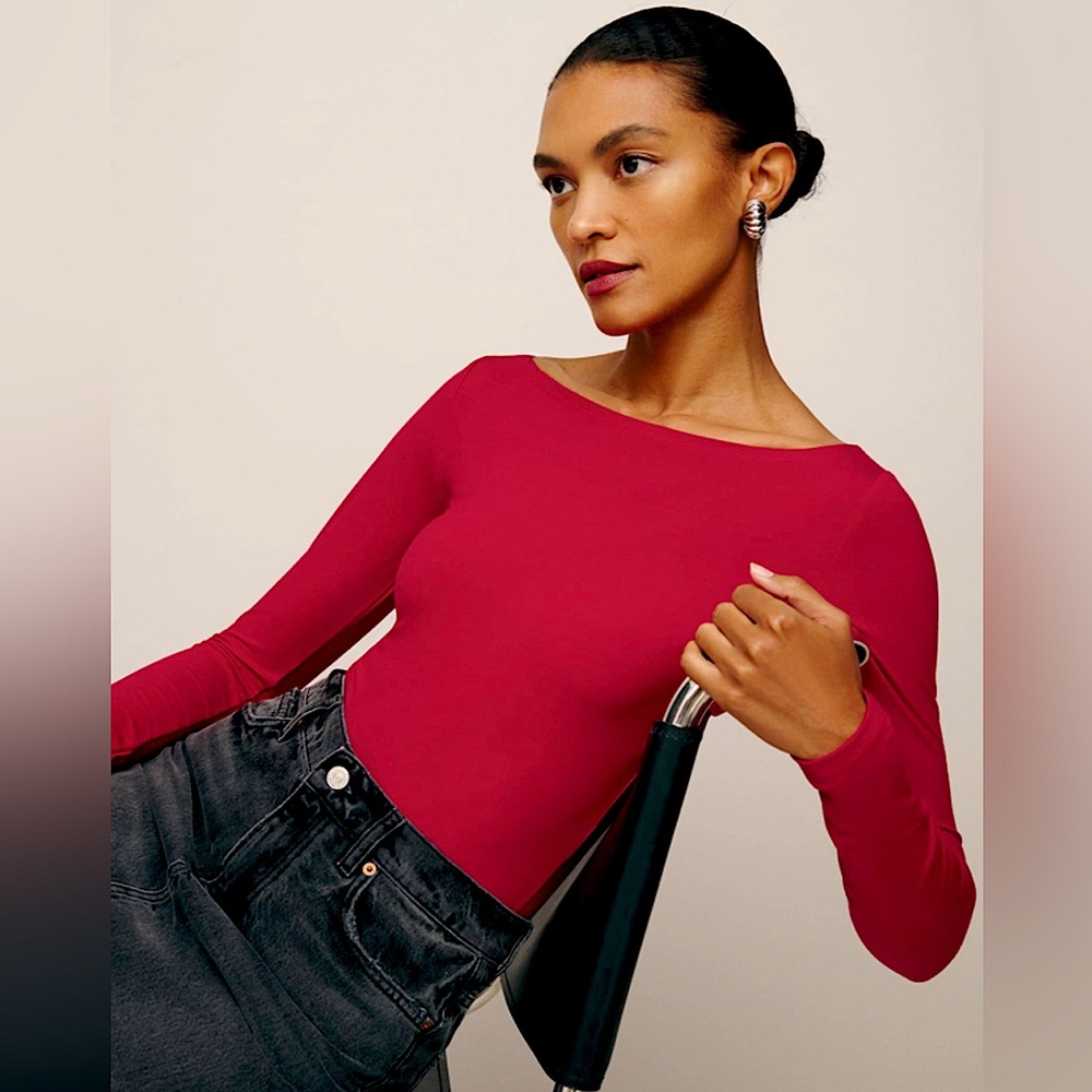 Reformation Wiley Knit Top XS in Lipstick Red EUC
